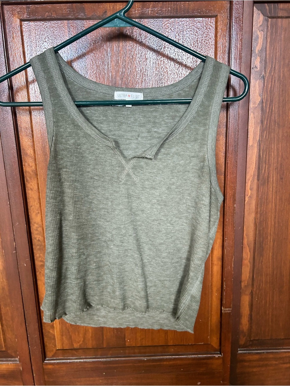 Ultra Flirt Olive Ribbed Scoop Neck Tank Top